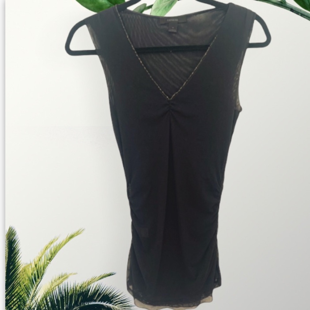 Express | V-Neck Top with Gold Detail